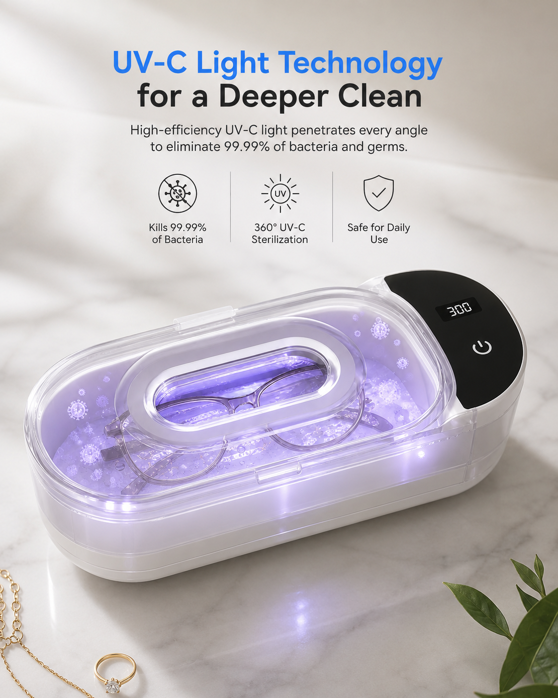 ⁠Aura Sonic™ 2-in-1 Ultrasonic & UV Sanitizing Cleaner
